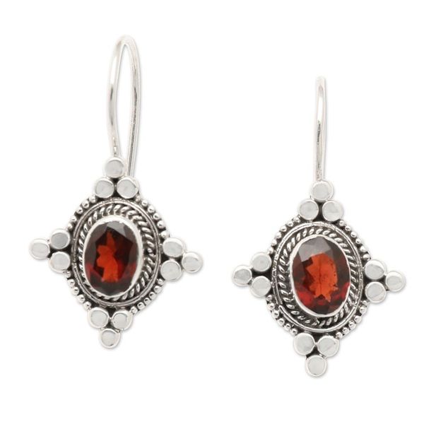 Alternate image for Star-Themed Oval Garnet Drop Earrings from Bali Heavenly Perseverance