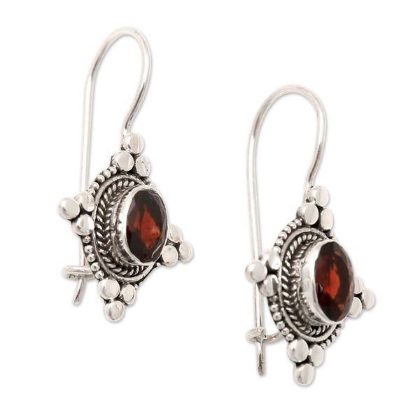 Alternate image for Star-Themed Oval Garnet Drop Earrings from Bali Heavenly Perseverance