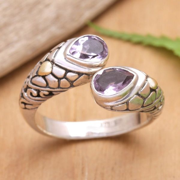 Alternate image for Silver Cocktail Ring with Amethysts and Gold-Plated Accents Bright Enchantment