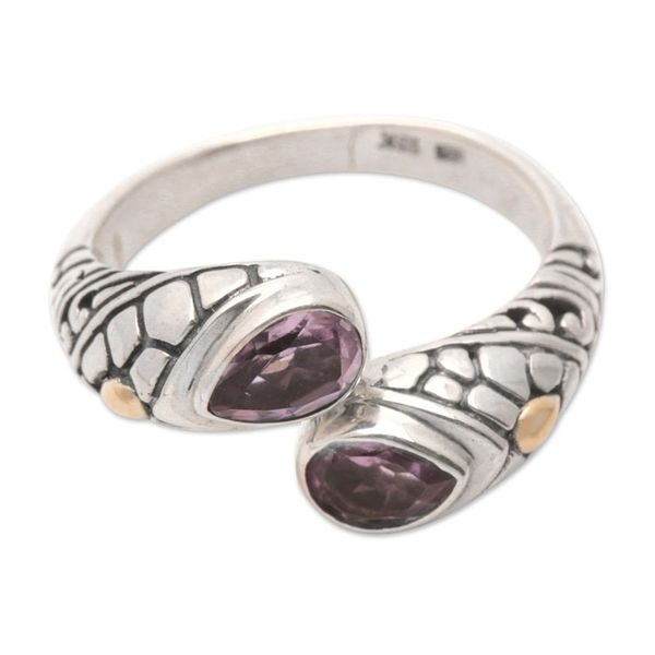 Alternate image for Silver Cocktail Ring with Amethysts and Gold-Plated Accents Bright Enchantment
