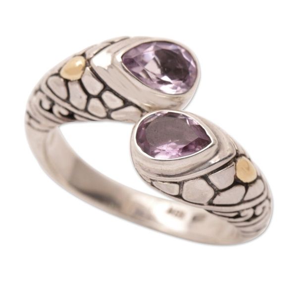 Alternate image for Silver Cocktail Ring with Amethysts and Gold-Plated Accents Bright Enchantment