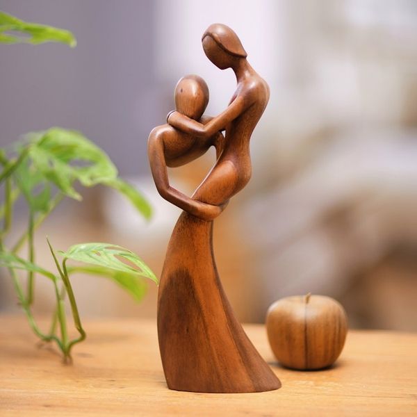 Alternate image for Hand-Carved Suar Wood Sculpture of an Abstract Couple My Party Queen