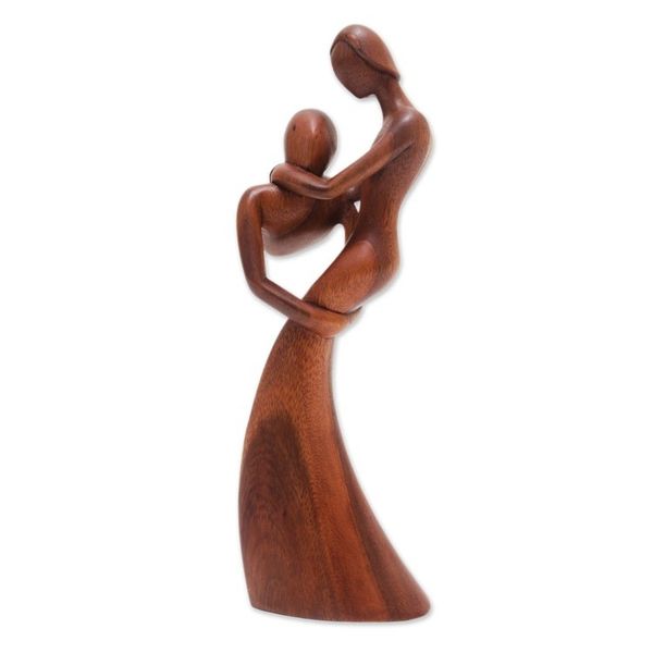 Alternate image for Hand-Carved Suar Wood Sculpture of an Abstract Couple My Party Queen
