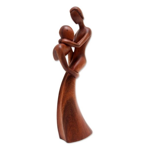 Alternate image for Hand-Carved Suar Wood Sculpture of an Abstract Couple My Party Queen