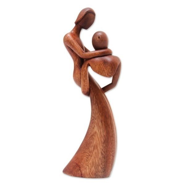 Alternate image for Hand-Carved Suar Wood Sculpture of an Abstract Couple My Party Queen