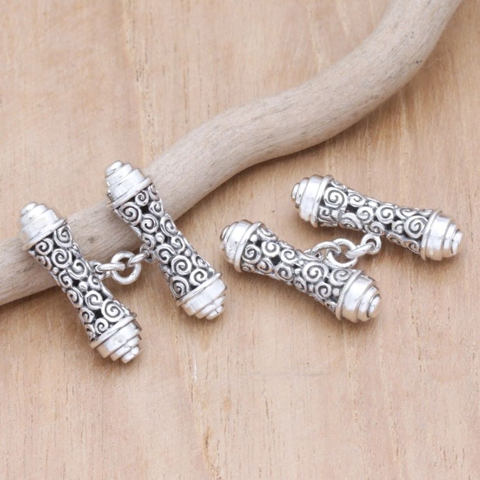 Sterling Silver Traditional Cufflinks Crafted in Bali 'Buddha Elegance'