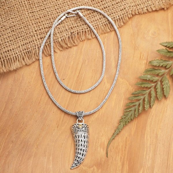 Alternate image for Mens 925 Silver Fang Pendant Necklace with Citrine Stone Mighty Yellow