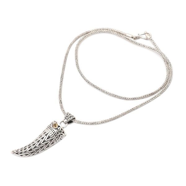 Alternate image for Mens 925 Silver Fang Pendant Necklace with Citrine Stone Mighty Yellow