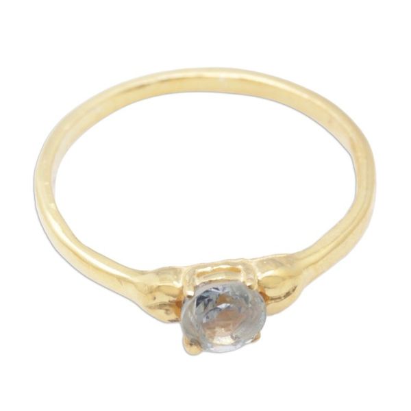 Alternate image for 18k Gold-Plated Solitaire Ring with Faceted Blue Topaz Gem Sky Duchess