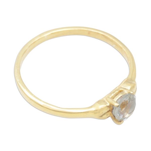 Alternate image for 18k Gold-Plated Solitaire Ring with Faceted Blue Topaz Gem Sky Duchess