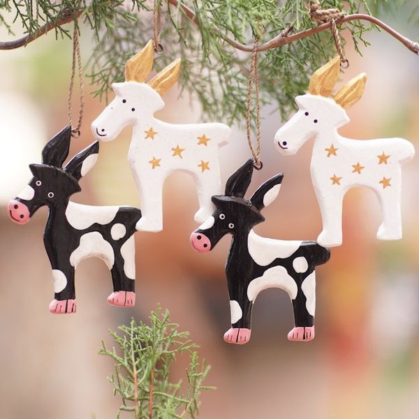 Alternate image for Set of 4 Hand-Painted Deer Ornaments Crafted from Wood Magic Deers