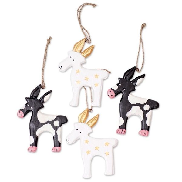 Alternate image for Set of 4 Hand-Painted Deer Ornaments Crafted from Wood Magic Deers
