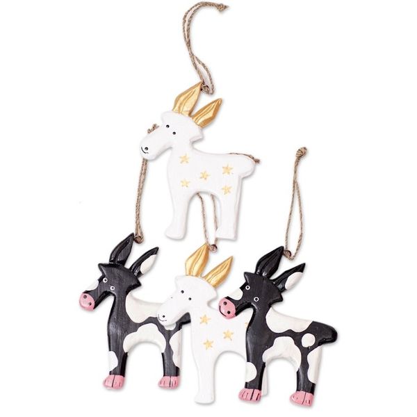 Alternate image for Set of 4 Hand-Painted Deer Ornaments Crafted from Wood Magic Deers