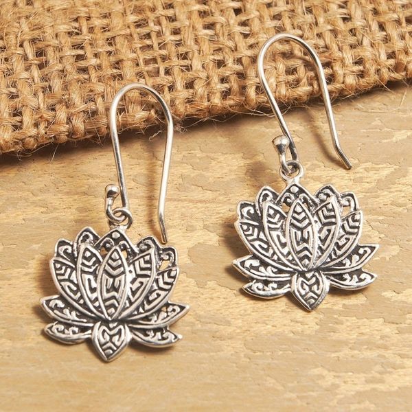 Alternate image for Lotus-Shaped Sterling Silver Dangle Earrings from Bali Enchanting Lotus