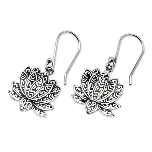 Alternate image for Lotus-Shaped Sterling Silver Dangle Earrings from Bali Enchanting Lotus