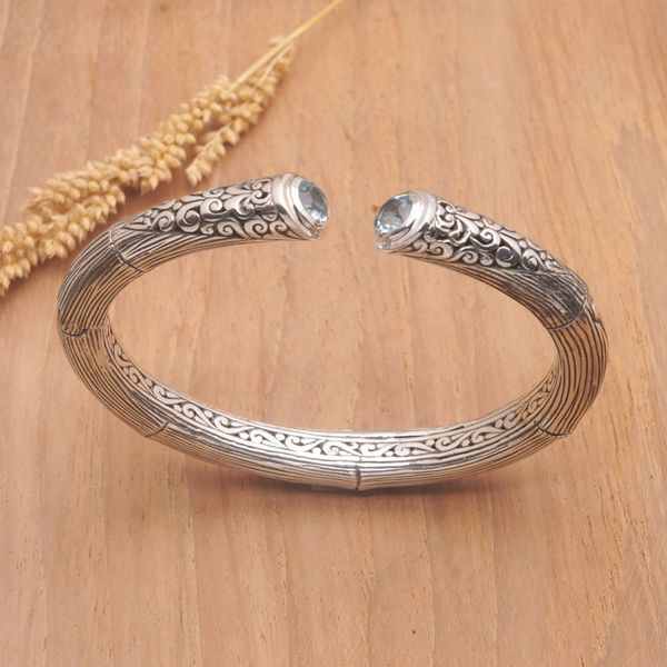 Alternate image for Sterling Silver Cuff Bracelet with Faceted Blue Topaz Gems Loyal Bali