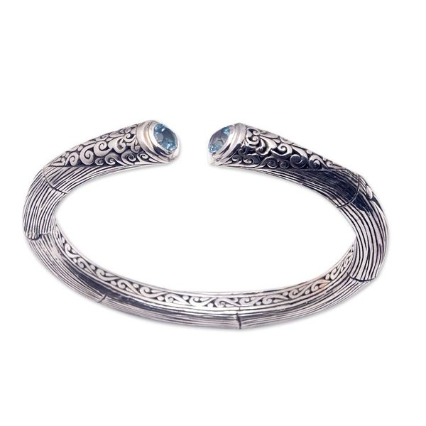 Alternate image for Sterling Silver Cuff Bracelet with Faceted Blue Topaz Gems Loyal Bali