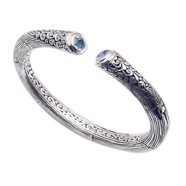 Alternate image for Sterling Silver Cuff Bracelet with Faceted Blue Topaz Gems Loyal Bali