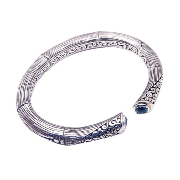Alternate image for Sterling Silver Cuff Bracelet with Faceted Blue Topaz Gems Loyal Bali