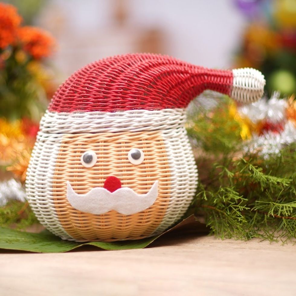 Holiday Santa Claus Rattan Basket Painted by Hand 'Secret Santa Claus'
