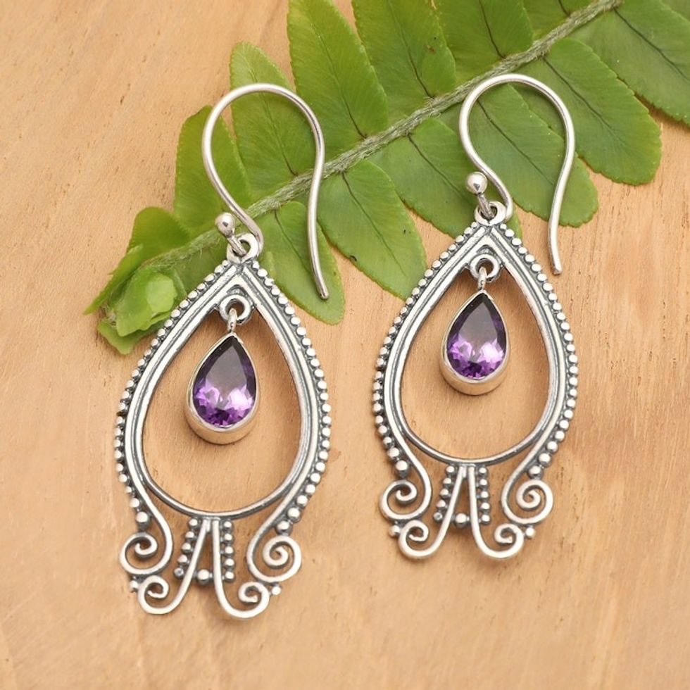 Traditional Dangle Earrings with One-Carat Amethyst Jewels 'Wonders of Wisdom'