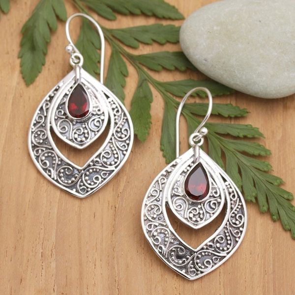 Alternate image for Sterling Silver Fashion Dangle Earrings with Garnet Stone Party Queen in Red