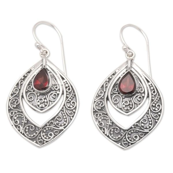 Alternate image for Sterling Silver Fashion Dangle Earrings with Garnet Stone Party Queen in Red
