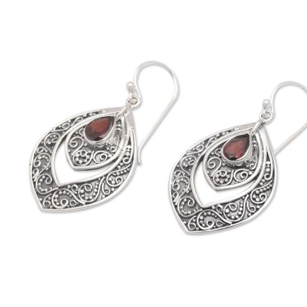 Alternate image for Sterling Silver Fashion Dangle Earrings with Garnet Stone Party Queen in Red