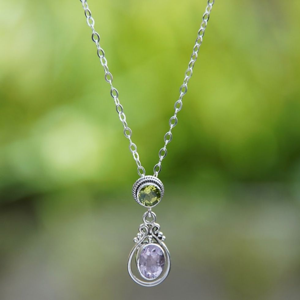 1-Carat Amethyst and Peridot Pendant Necklace from Bali 'Primaveral Soul'
