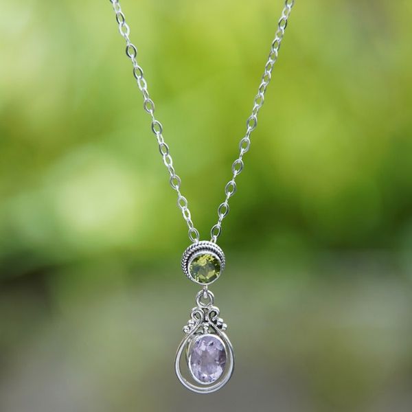 Alternate image for 1-Carat Amethyst and Peridot Pendant Necklace from Bali Primaveral Soul
