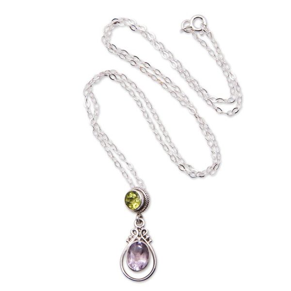 Alternate image for 1-Carat Amethyst and Peridot Pendant Necklace from Bali Primaveral Soul