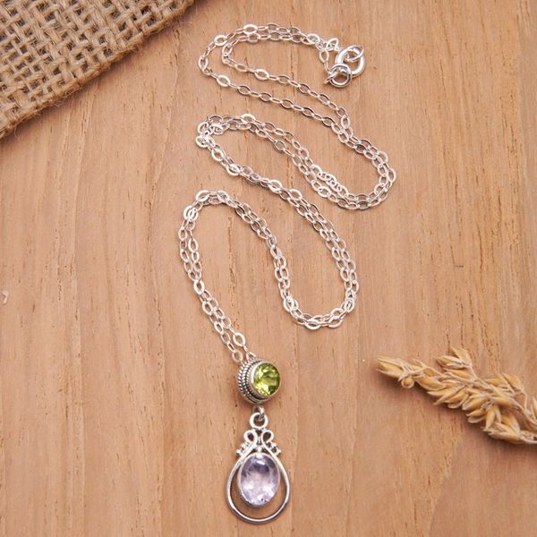 Alternate image for 1-Carat Amethyst and Peridot Pendant Necklace from Bali Primaveral Soul