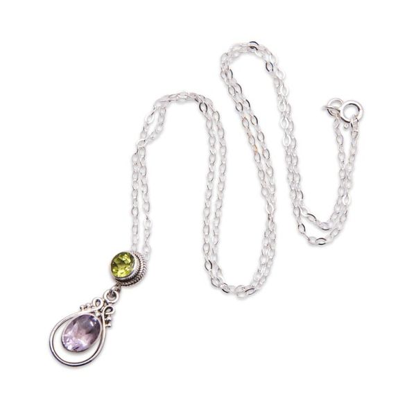 Alternate image for 1-Carat Amethyst and Peridot Pendant Necklace from Bali Primaveral Soul