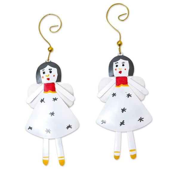 Alternate image for Pair of Angels Iron Christmas Ornaments Hand-Painted in Bali Pretty Snow Angels