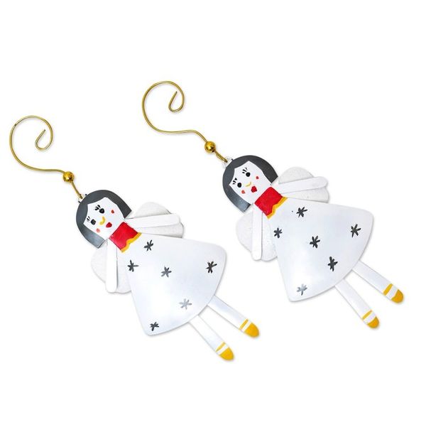 Alternate image for Pair of Angels Iron Christmas Ornaments Hand-Painted in Bali Pretty Snow Angels
