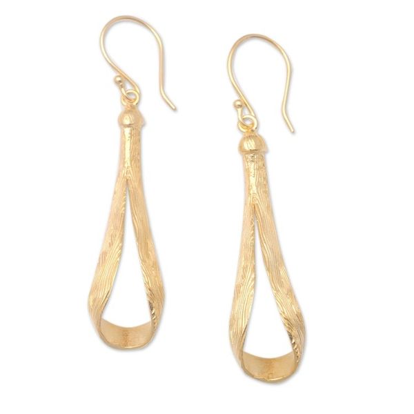 Alternate image for Modern 18k Gold-Plated Brass Dangle Earrings Crafted in Bali Ligneous Glamour
