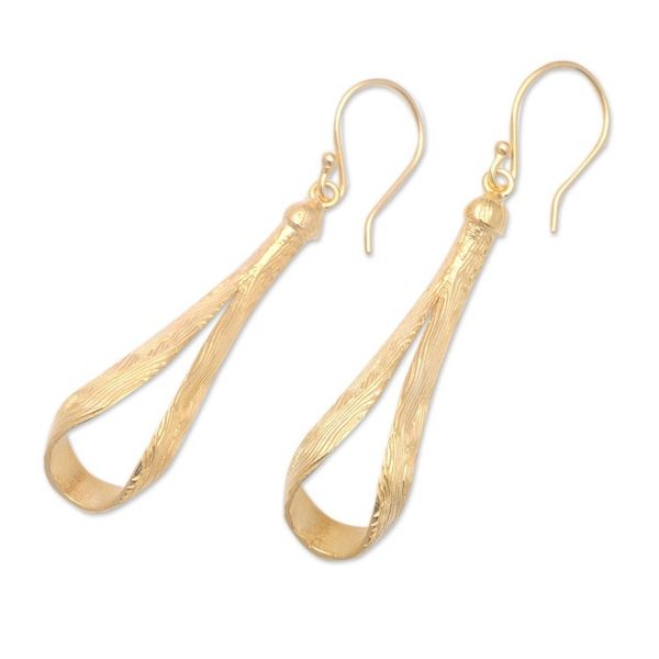 Alternate image for Modern 18k Gold-Plated Brass Dangle Earrings Crafted in Bali Ligneous Glamour