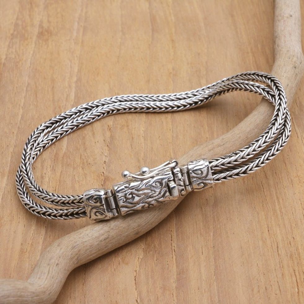 Traditional Sterling Silver Bracelet with Foxtail Chains 'Serene Empress'