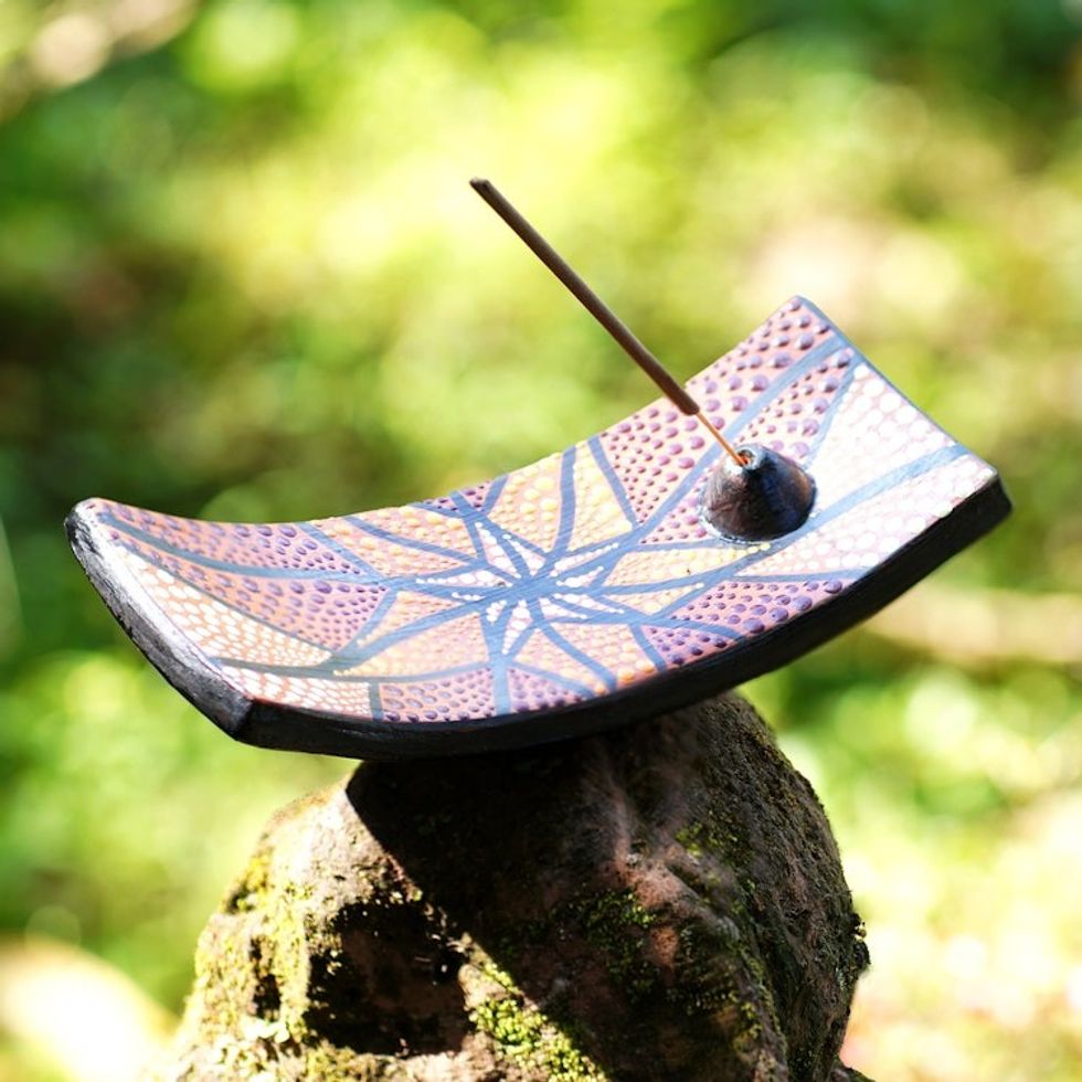Hand-Painted Starfish Ceramic Incense Holder in Warm Hues 'Starfish Aura'