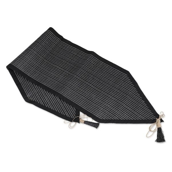 Alternate image for Black Cotton Blend Table Runner with Geometric Design Night Geometry
