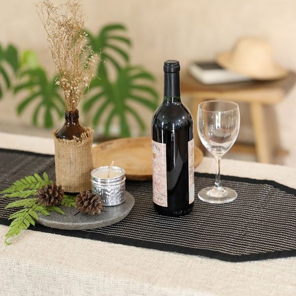 Alternate image for Black Cotton Blend Table Runner with Geometric Design Night Geometry