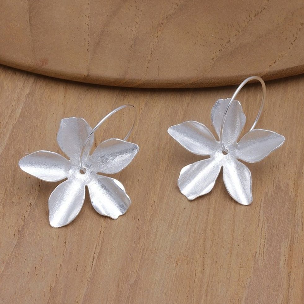 Sterling Silver Dangle Earrings with Floral Design 'Star Blooming'