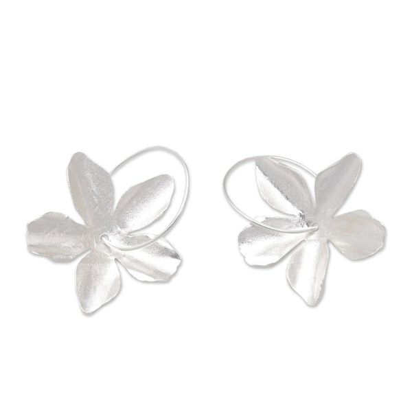 Alternate image for Sterling Silver Dangle Earrings with Floral Design Star Blooming