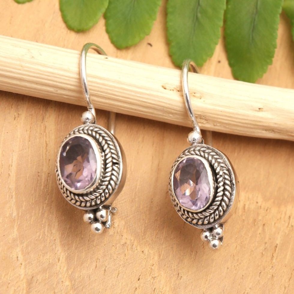 Traditional Sterling Silver Drop Earrings with Amethyst Gems 'Virtue of the Wise'