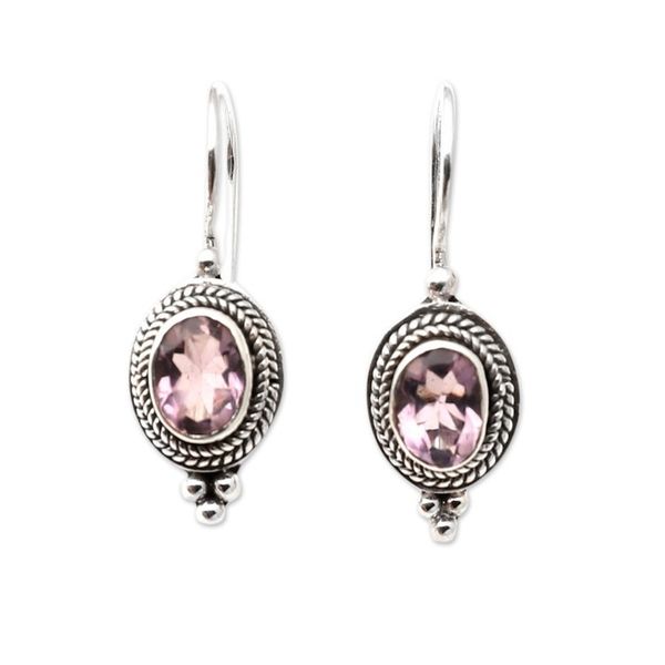 Alternate image for Traditional Sterling Silver Drop Earrings with Amethyst Gems Virtue of the Wise
