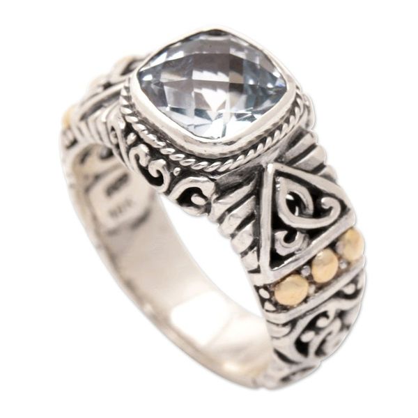 Alternate image for 18k Gold-Accented Cocktail Ring with Blue Topaz Stone Sparkle Jungle