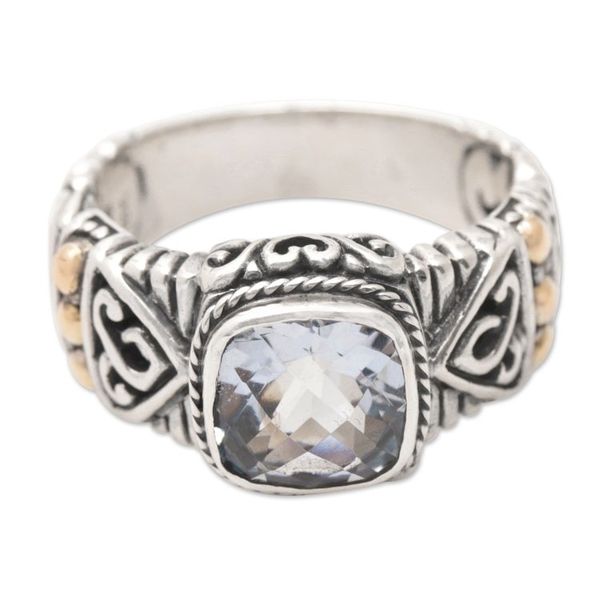 Alternate image for 18k Gold-Accented Cocktail Ring with Blue Topaz Stone Sparkle Jungle