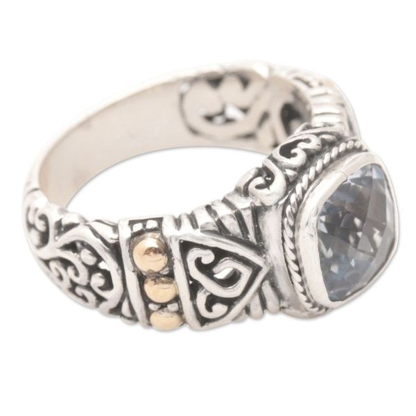 Alternate image for 18k Gold-Accented Cocktail Ring with Blue Topaz Stone Sparkle Jungle