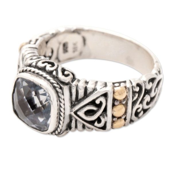 Alternate image for 18k Gold-Accented Cocktail Ring with Blue Topaz Stone Sparkle Jungle