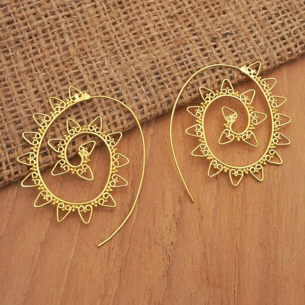 Alternate image for Spiral-Shaped 18k Gold-Plated Half-Hoop Earrings from Bali Spiral Twister